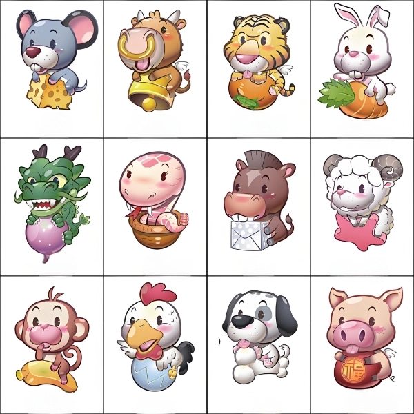 12 con giáp chibi phong cách
