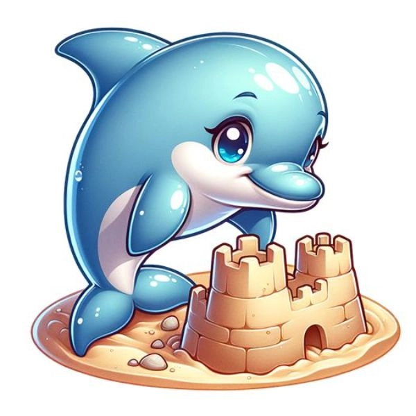 ảnh cá heo chibi xây lâu đài