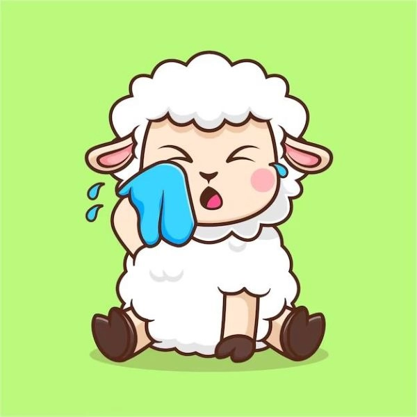 ảnh con cừu chibi buồn khóc