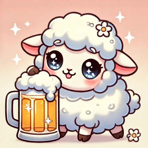 ảnh con cừu chibi uống bia
