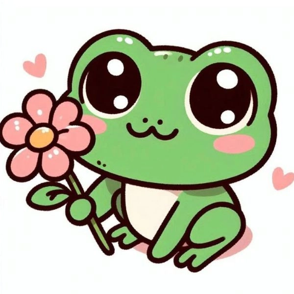 ảnh con ếch chibi cầm hoa