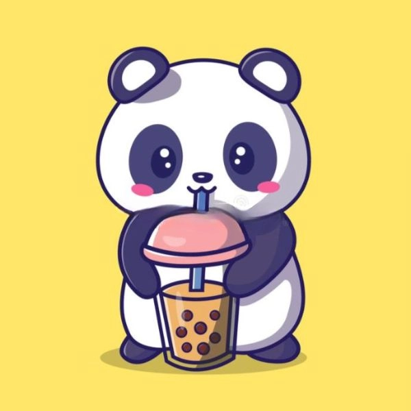 ảnh gấu trúc cute chibi uống trà sữa kute