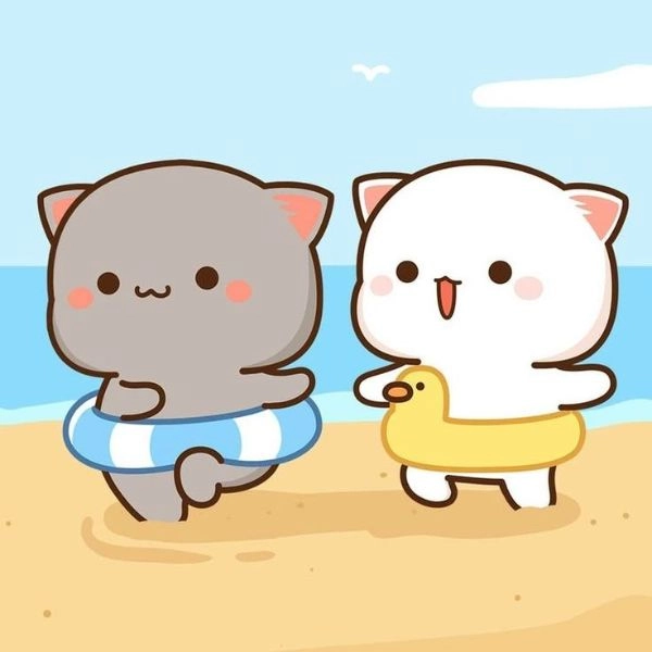 ảnh mèo chibi cute đi biển