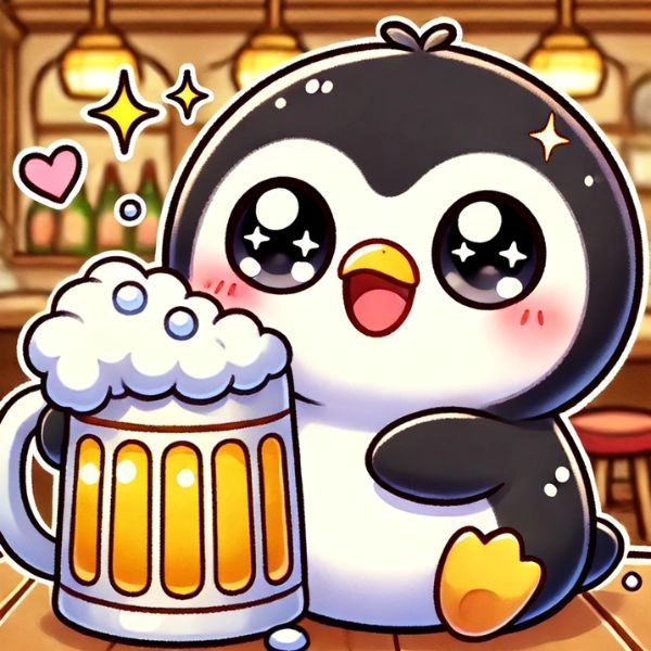 chim cánh cụt chibi uống bia