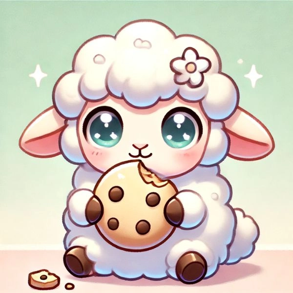 con cừu chibi ăn bánh quy