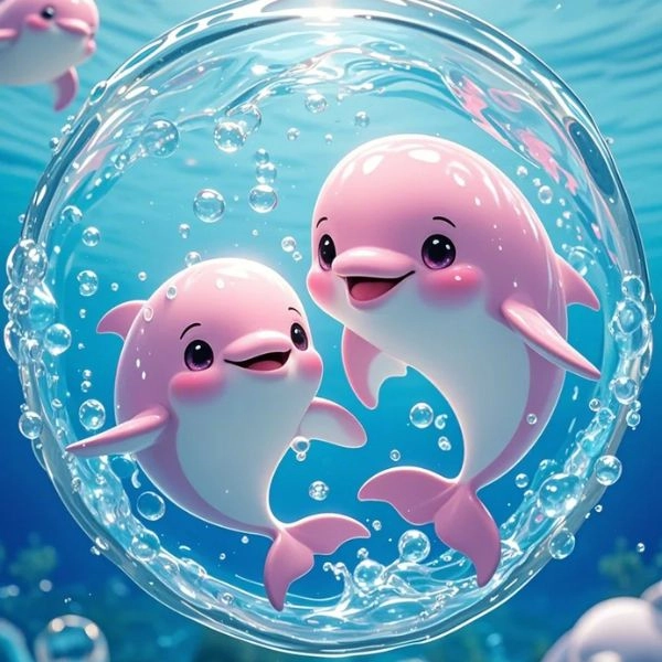 hình ảnh cá heo chibi màu hồng cute