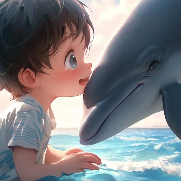 hình ảnh cá heo chibi và bạn nhỏ dễ thương