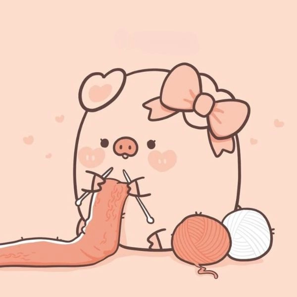hình ảnh chibi con heo đan khăn
