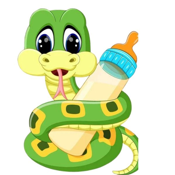hình ảnh con rắn chibi ôm bình sữa