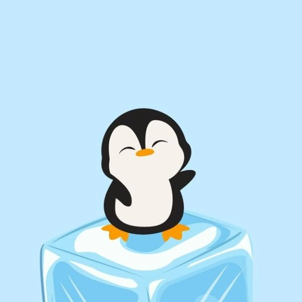 hình chim cánh cụt chibi trên đá băng