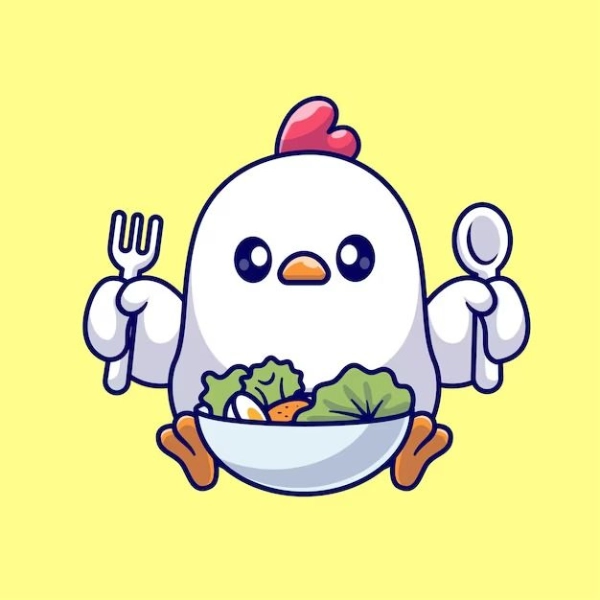 hình con gà chibi ăn sáng