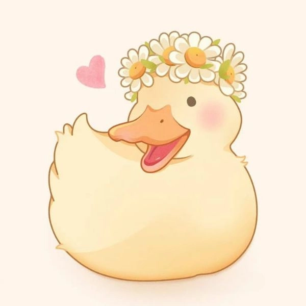 hình con vịt cute chibi đội hoa