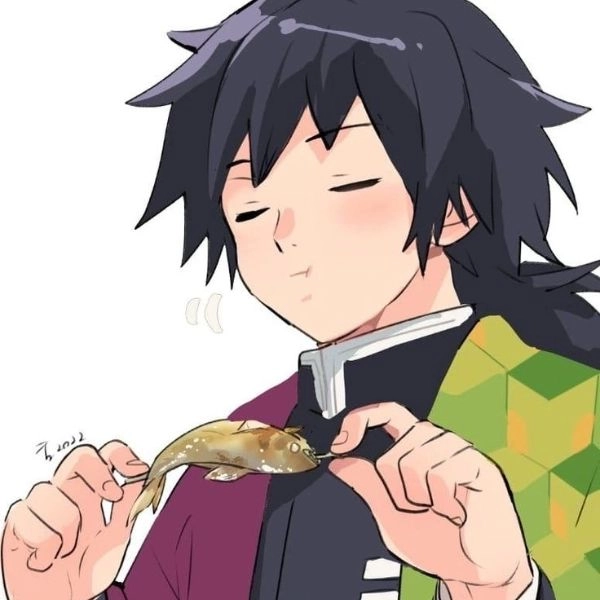 hình giyuu chibi ăn cá